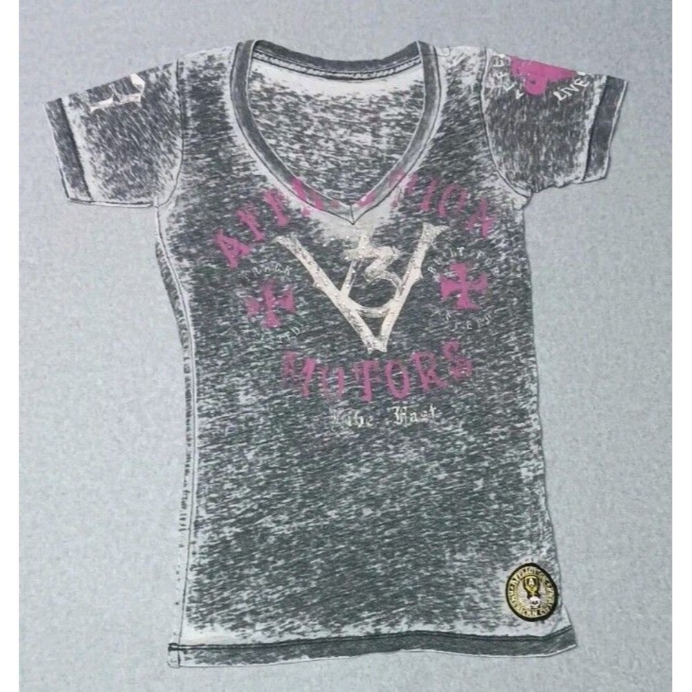 Affliction Motors Short Sleeve Burnout Shirt Womens Size Small Heather Gray Grey - Picture 1 of 13